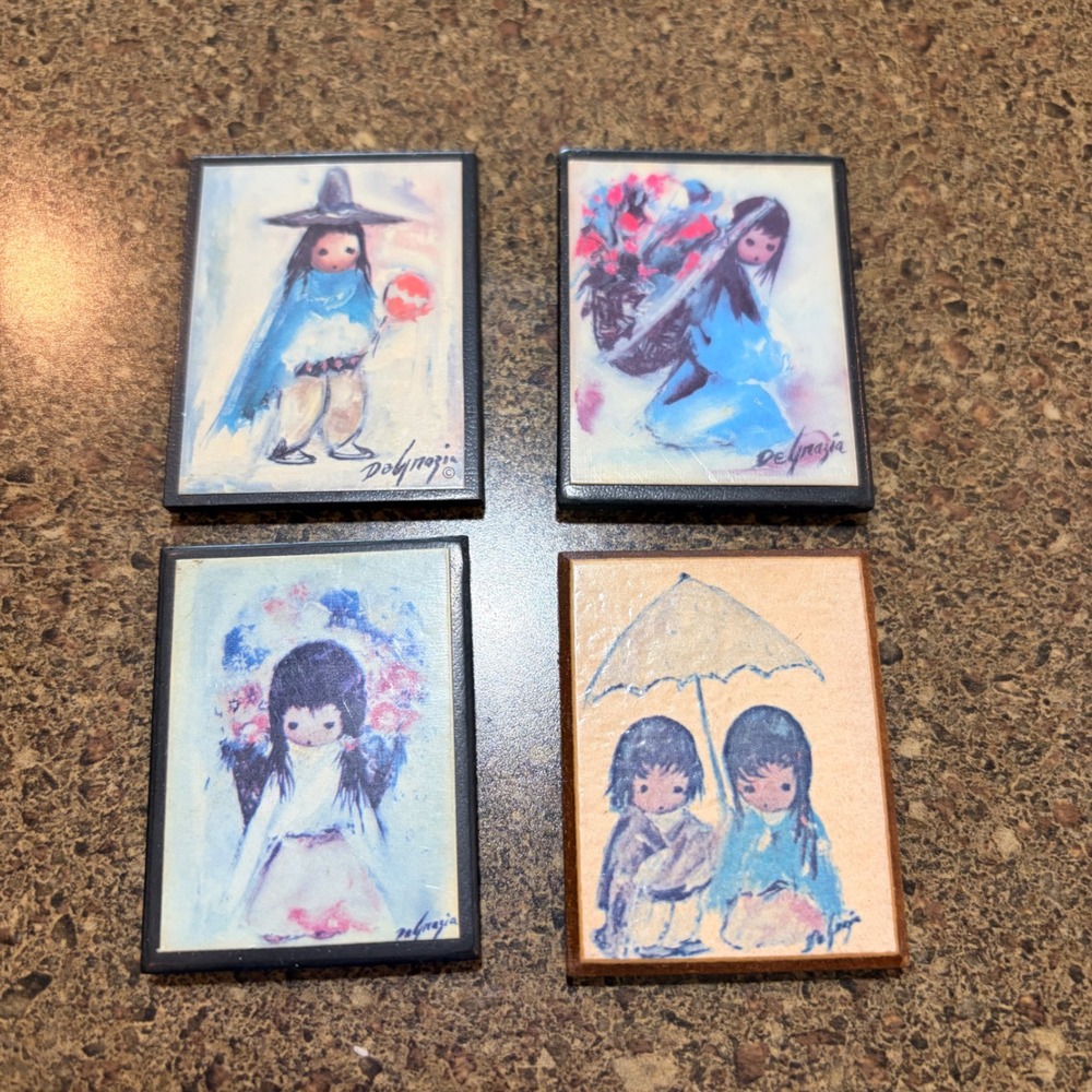 Vintage DeGrazia Southwestern Children‎ Wood Fridge Magnets Set of 4 Arizona Art